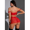 Ensemble top et jupe résille rouge - J Lingerie