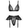 Soutien-gorge et slip fendu à jarretelles noir - Cottelli LINGERIE