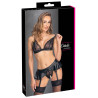 Soutien-gorge et slip fendu à jarretelles noir - Cottelli LINGERIE
