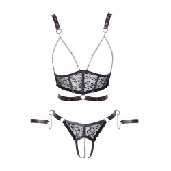 Ensemble ouvert 3 pièces noires - Cotelli Bondage 