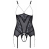 Guêpière seins nus et string ouvert résille et perles - Cottelli Lingerie
