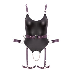 Body à jarretelles ouvert avec menottes - Cottelli Bondage