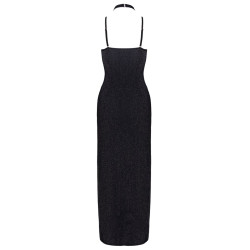 Robe longue à décolleté plongeant noire argentée - Cottelli PARTY 