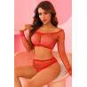 Ensemble lingerie 2 pièces en résille rouge - J Lingerie