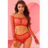 Ensemble lingerie 2 pièces en résille rouge - J Lingerie