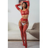 Ensemble Lingerie 3 pièces rouge en résille large - J Lingerie