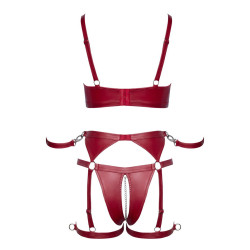 Set soutien-gorge et slip à jarretelles ouvert rouge - Cottelli BONDAGE  