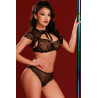 Ensemble soutien-gorge, tanga et caraco noir - J Lingerie