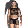 Ensemble top et boxer noir en maille résille - J Lingerie