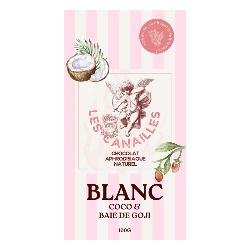 Chocolat blanc coco et baie de goji - Tablette 100g - Les canailles